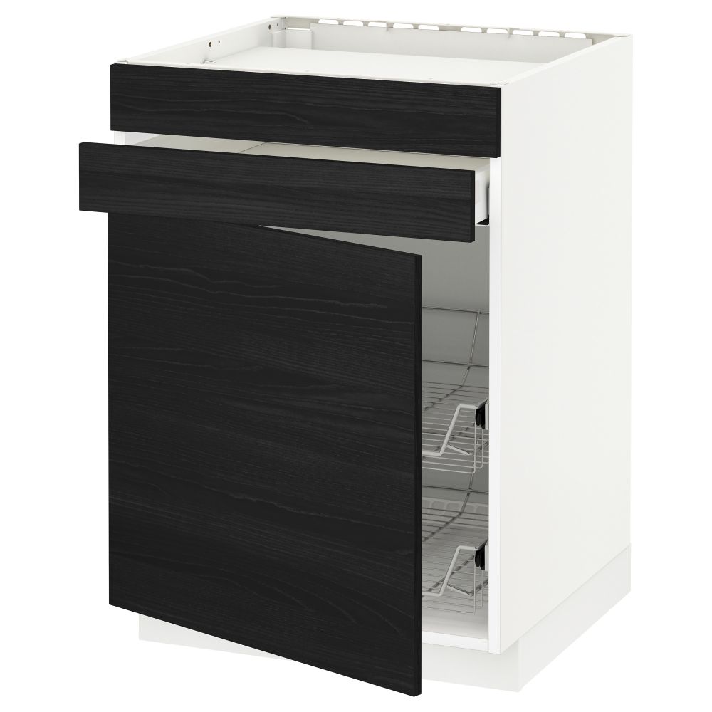 Напольный шкаф для варочной панели, ящик, 2 проволочных корзины МЕТОД / МАКСИМЕРА, белый, Тингсрид черный (60x60 см) - схема-чертеж с размерами