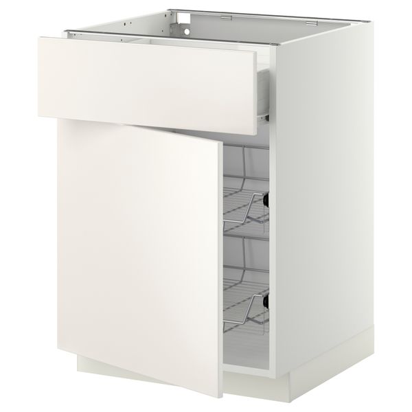 Напольный шкаф с проволочной корзиной, ящиком, дверью МЕТОД / ФОРВАРА, белый, Веддинге белый - схема-чертеж с размерами