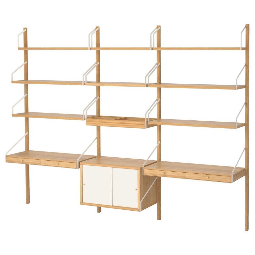 Рабочее место – комбинация, бамбук, белый 233x35x176 см IKEA СВАЛЬНЭС 392.051.28 - фото 1