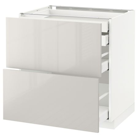Напольный шкаф 2 фронтальные панели, 2 нижних, 1 средний, 1 высокий ящ, белый/Рингульт светло-серый 80x60 см IKEA METOD МЕТОД /