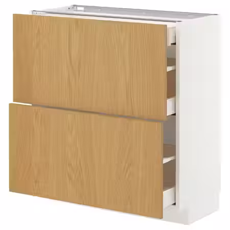 METOD / MAXIMERA Напольный шкаф/2 фасада/3 ящика - белый/Sinarp дубовый шпон 80x37 см