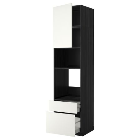 Высокий шкаф для духовки/СВЧ дверца, 2 ящика МЕТОД / МАКСИМЕРА, черный, Хэггеби белый