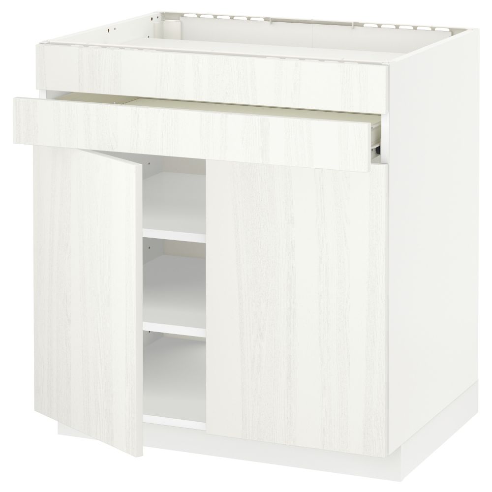 Напольный шкаф для варочной панели, 2 ящика, 2 фасада, 1 ящик МЕТОД / ФОРВАРА, белый, Росдаль белый (80x60 см) - схема-чертеж с размерами