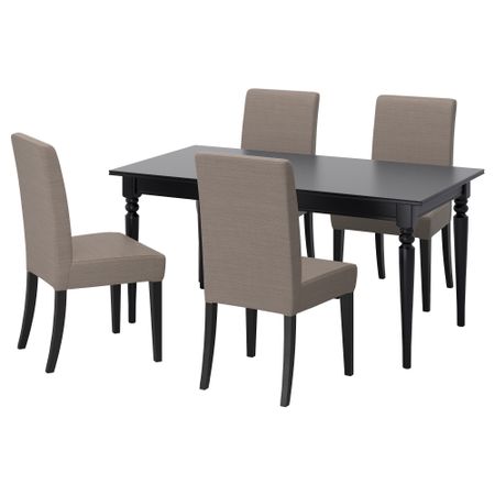 Стол и 4 стула ИНГАТОРП / ХЕНРИКСДАЛЬ, черный, Нольхага серо-бежевый (155 см)