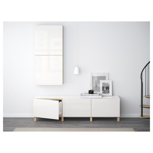 Комбинация для хранения с ящиками БЕСТО, под беленый дуб, Сельсвикен глянцевый/белый (180x40x48 см) - фото 2