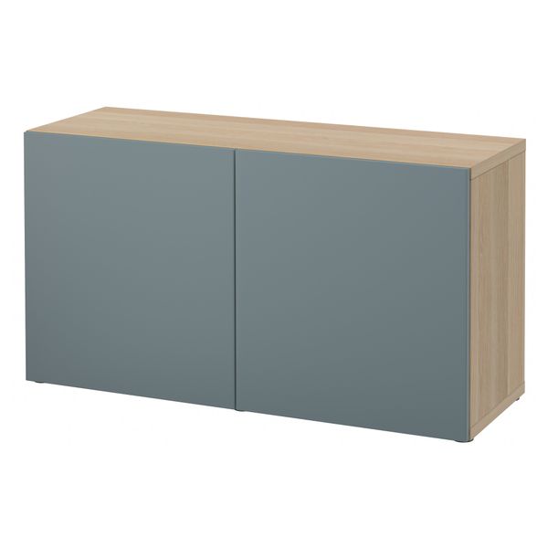 Стеллаж с дверьми БЕСТО, под беленый дуб, Вальвикен серо-бирюзовый (120x40x64 см) - схема-чертеж с размерами