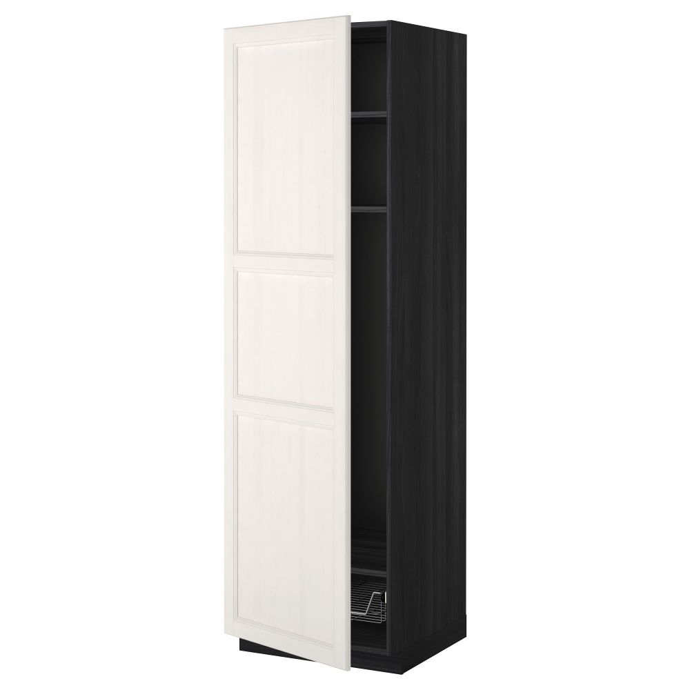 Высокий шкаф с полками, проволочной корзиной МЕТОД, черный, Лаксарби белый - схема-чертеж с размерами