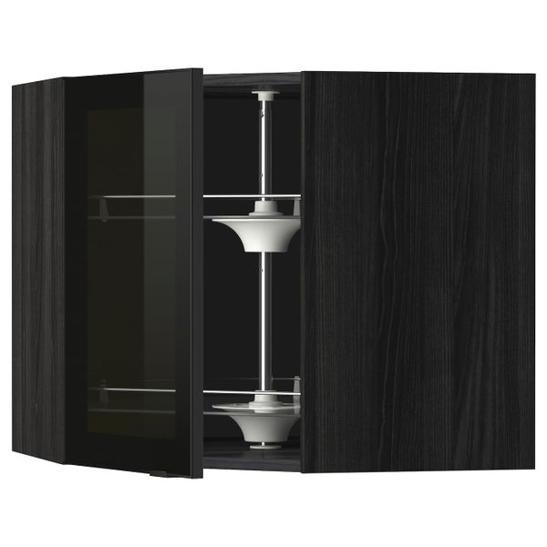 Угловой навесной шкаф с вращающейся секция, стеклянная дв, черный/Ютис дымчатое стекло 68x60 см IKEA МЕТОД 593.306.21 - схема-чертеж с размерами