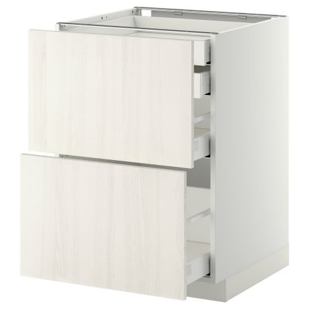 Напольный шкаф 2 фронтальные панели, 2 нижних, 1 средний, 1 высокий ящик МЕТОД / МАКСИМЕРА, белый, Росдаль белый