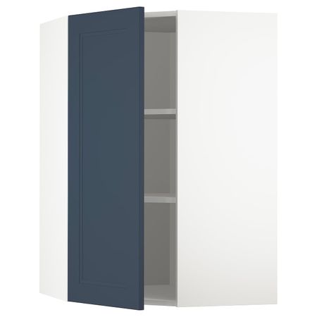 Угловой навесной шкаф с полками, белый Акстад/матовая поверхность синий 68x100 см IKEA METOD МЕТОД 394.020.01