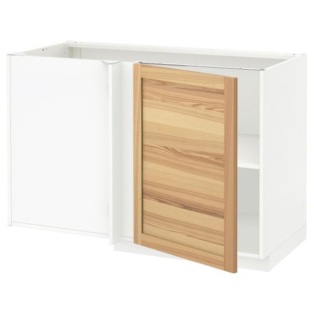 Угловой напольный шкаф с полкой, белый/Торхэмн ясень 128x68 см IKEA METOD МЕТОД 992.249.54