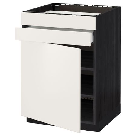 Напольный шкаф для варочной панели, доводчик, 2 фасада, 1 ящик МЕТОД / МАКСИМЕРА, черный, Веддинге белый (60x60 см)