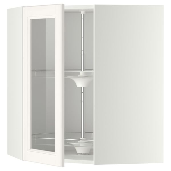 Угловой навесной шкаф с вращающающейся секцией, стеклянными дверцами МЕТОД, белый, Лаксарби белый - схема-чертеж с размерами