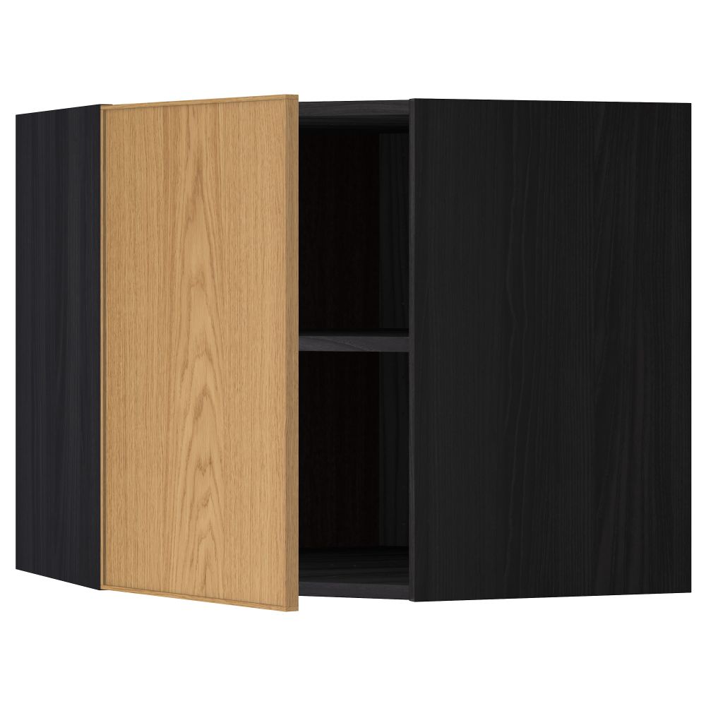 Угловой навесной шкаф с полками МЕТОД, черный, Экестад дуб - схема-чертеж с размерами