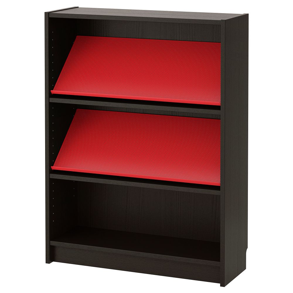 Стеллаж с наклонной полкой БИЛЛИ / БОТТНА, черно-коричневый, красный (80x28x106 см) - фото 1