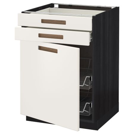 Напольный шкаф, дверца, 2 ящика, проволочных корзин МЕТОД / ФОРВАРА, черный, Мэрста белый