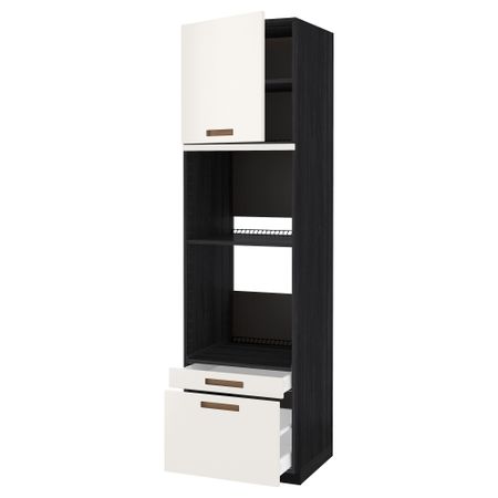 Высокий шкаф для духовки комбинированный, духовка + дверца, 2 ящика МЕТОД / МАКСИМЕРА, черный, Мэрста белый