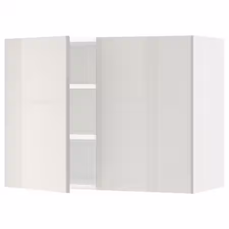 METOD Навесной шкаф с полками/2дверцы - белый/Ringhult светло-серый 80x60 см