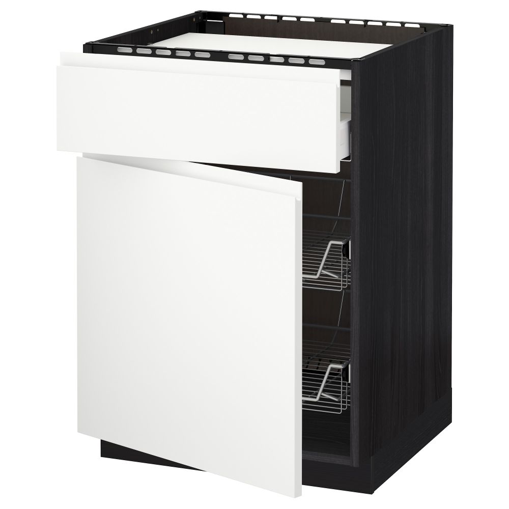 Напольный шкаф для варочной панели, ящик, 2 проволочных корзины МЕТОД / МАКСИМЕРА, черный, Воксторп белый (60x60 см) - схема-чертеж с размерами