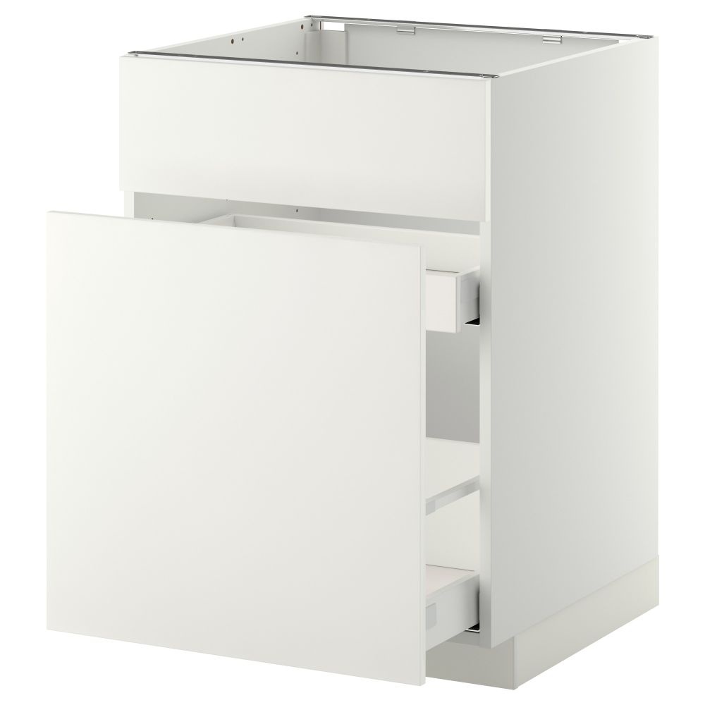 Напольный шкаф под мойку, сорт муcора, 1 дверца, 2 ящика МЕТОД / МАКСИМЕРА, белый, Хэггеби белый (60x60 см) - схема-чертеж с размерами