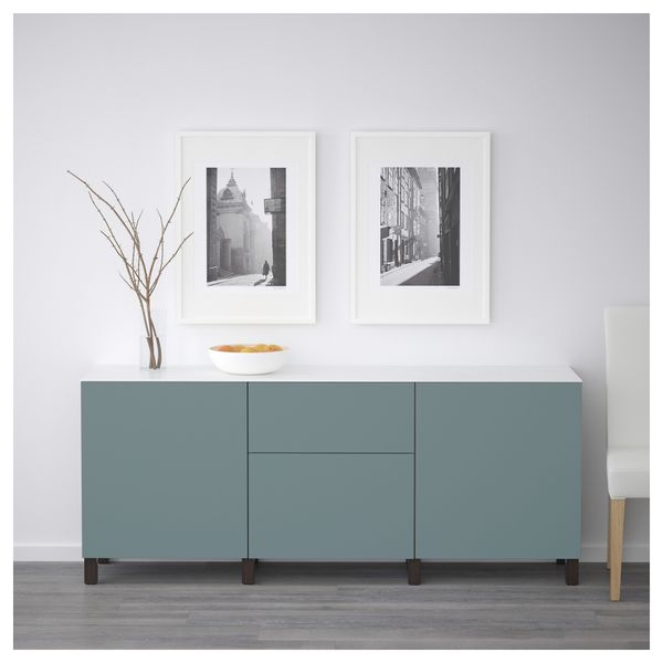 Комбинация для хранения с дверцами, ящиками БЕСТО, черно-коричневый, Вальвикен серо-бирюзовый (180x42x74 см) - схема-чертеж с размерами