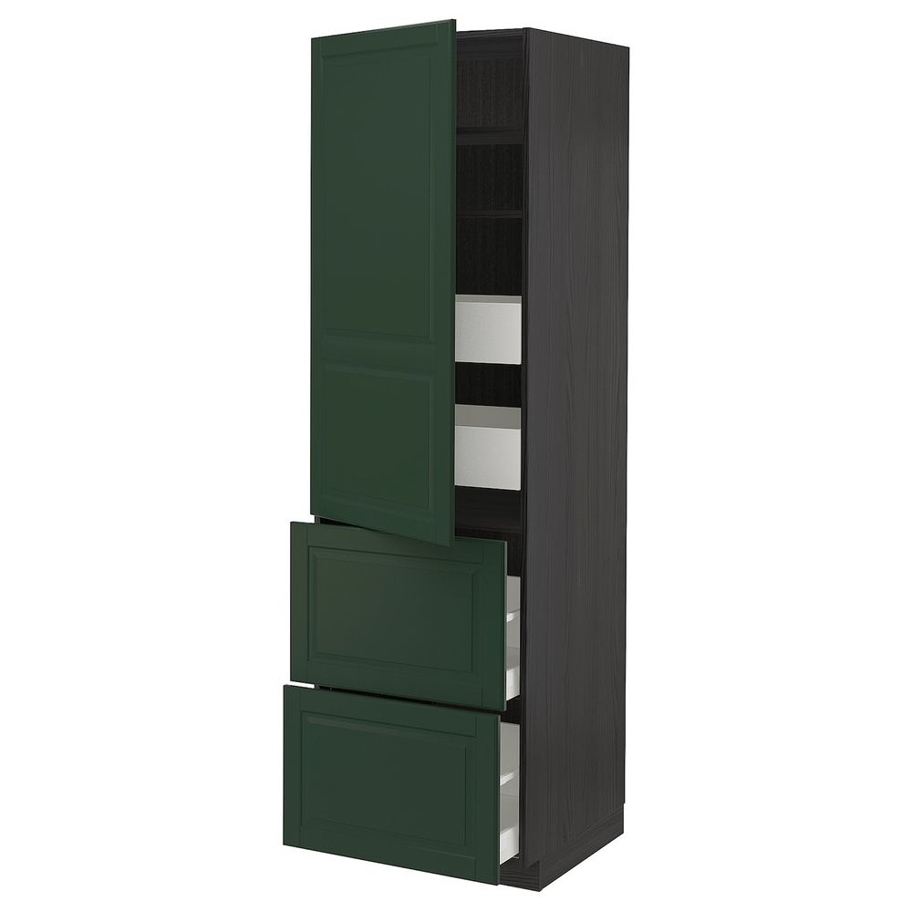 Высокий шкаф + полки/4ящ/двр/2фасада, черный/Будбин темно-зеленый 60x60x200 см IKEA МЕТОД / МАКСИМЕРА 393.540.81 - схема-чертеж с размерами