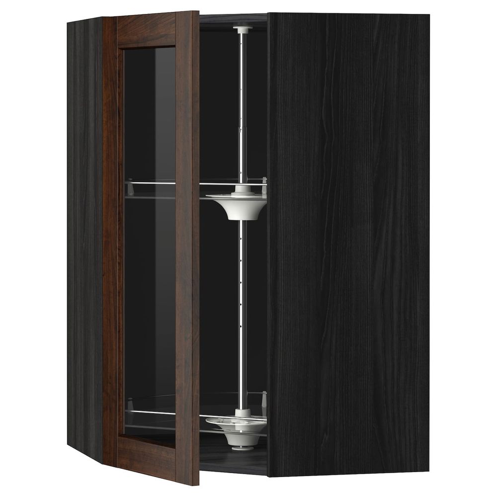 Угловой навесной шкаф с вращающейся секция, стеклянная дв, черный/Эдсерум коричневый 68x100 см IKEA МЕТОД 292.264.09 - схема-чертеж с размерами