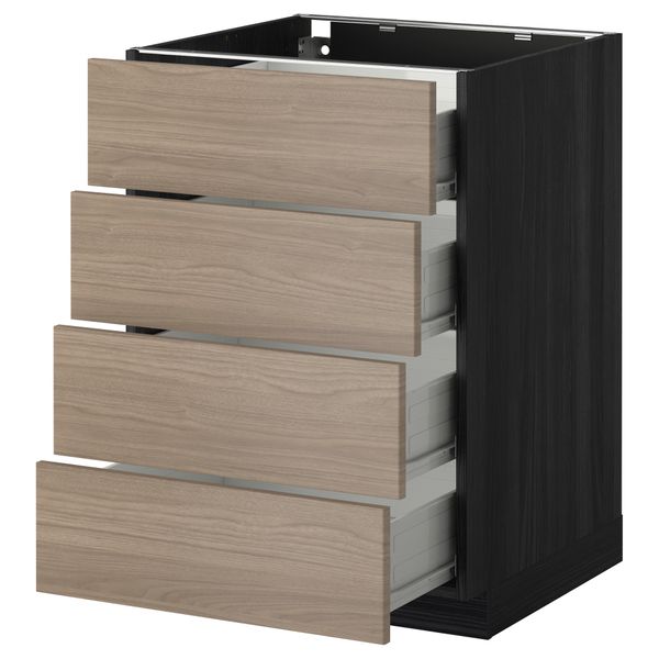 Напольный шкаф 4 фронтальных панели, 4 ящика МЕТОД / ФОРВАРА, черный, Брокхульт светло-серый - схема-чертеж с размерами