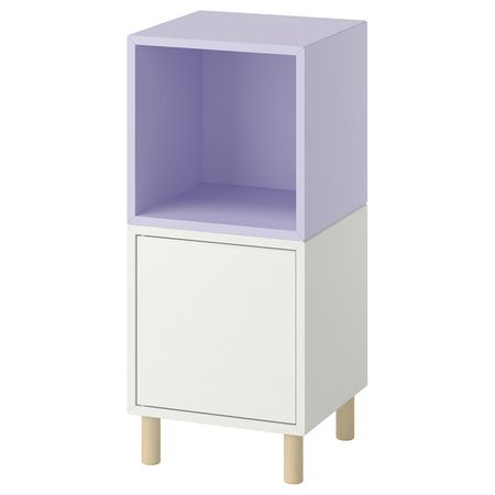 EKET Комбинация шкафов с ножками - белый бледно-сиреневый/дерево 35x35x80 см