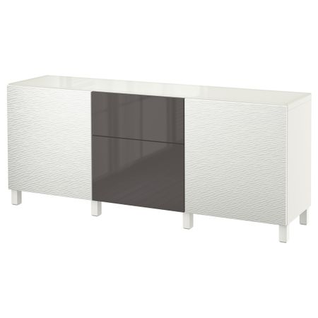 Комбинация для хранения с ящиками БЕСТО, Лаксвикен белый, Сельсвикен глянцевый/серый (180x40x74 см)