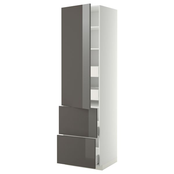 Высокий шкаф + полки, 4 ящика, 2 дверцы МЕТОД / ФОРВАРА, белый, Рингульт серый - фото 1