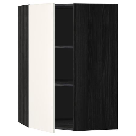 Угловой навесной шкаф с полками МЕТОД, черный, Веддинге белый