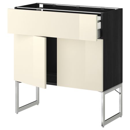 Напольный шкаф, полки, ящик, 2 двери МЕТОД / МАКСИМЕРА, черный, Рингульт кремовый