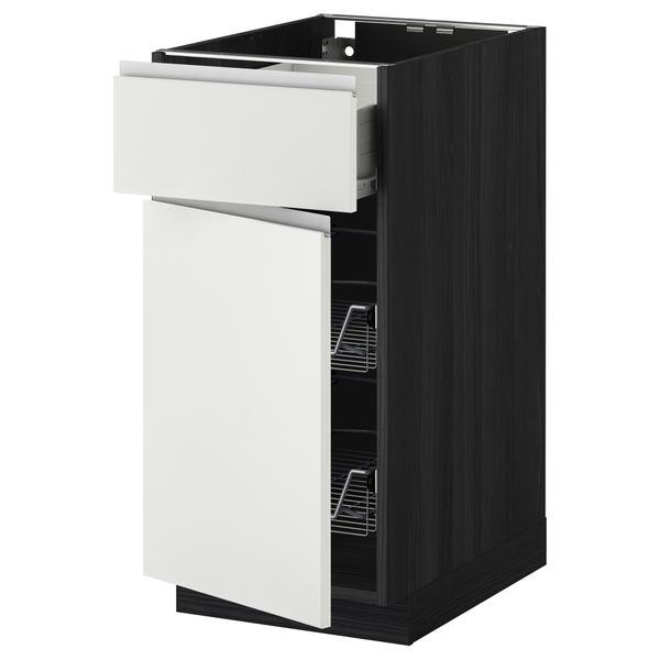 Напольный шкаф с проволочной корзиной, ящиком, дверью МЕТОД / ФОРВАРА, черный, Нодста белый - схема-чертеж с размерами