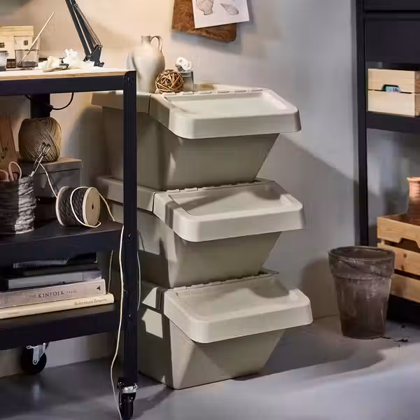 SORTERA Контейнер для сортировки с крышкой - бежевый 37 л - фото 8