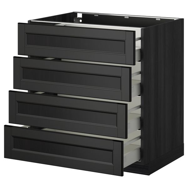 Напольный шкаф 4 фронтальных панели, 4 ящика МЕТОД / МАКСИМЕРА, черный, Лаксарби черно-коричневый - схема-чертеж с размерами