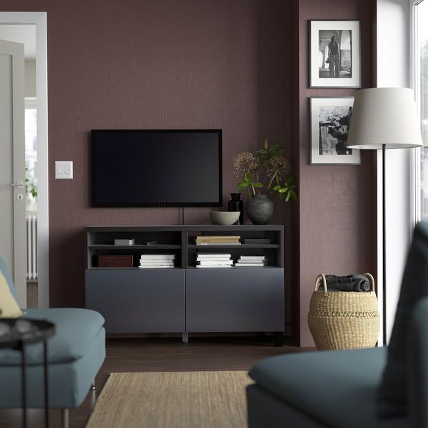 Тумба под ТВ, с дверцами, черно-коричневый/РИКСВИК/стуббарп под брашированное темное олово 120x42x74 см IKEA BESTÅ БЕСТО - фото 2