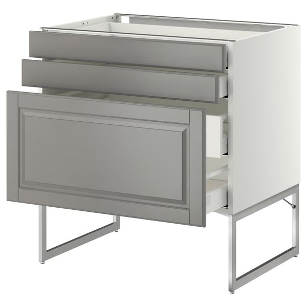 Напольный шкаф 3 фронтальных панели, 2 нижних, 2 средних ящика МЕТОД / МАКСИМЕРА, белый, Будбин серый - схема-чертеж с размерами