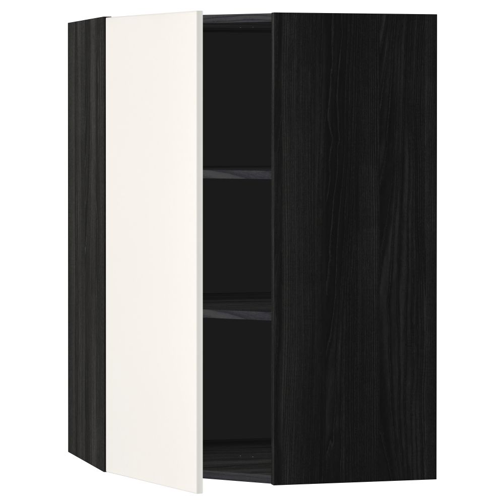 Угловой навесной шкаф с полками МЕТОД, черный, Веддинге белый - схема-чертеж с размерами