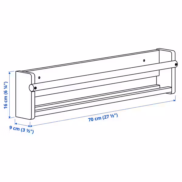 FLISAT Настенный модуль для хранения - светлая беленая сосна 70x9x16 см - схема-чертеж с размерами