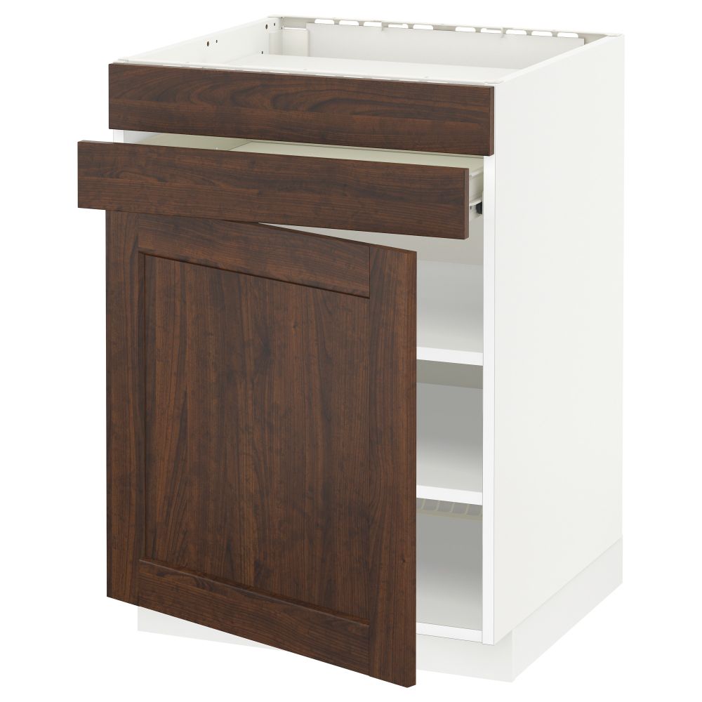 Напольный шкаф для варочной панели, доводчик, 2 фасада, 1 ящик МЕТОД / ФОРВАРА, белый, Эдсерум коричневый (60x60 см) - схема-чертеж с размерами