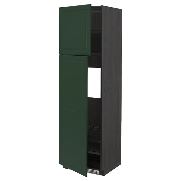 Высокий шкаф для холодильника/2дверцы, черный/Будбин темно-зеленый 60x60x200 см IKEA МЕТОД 993.133.42 - схема-чертеж с размерами