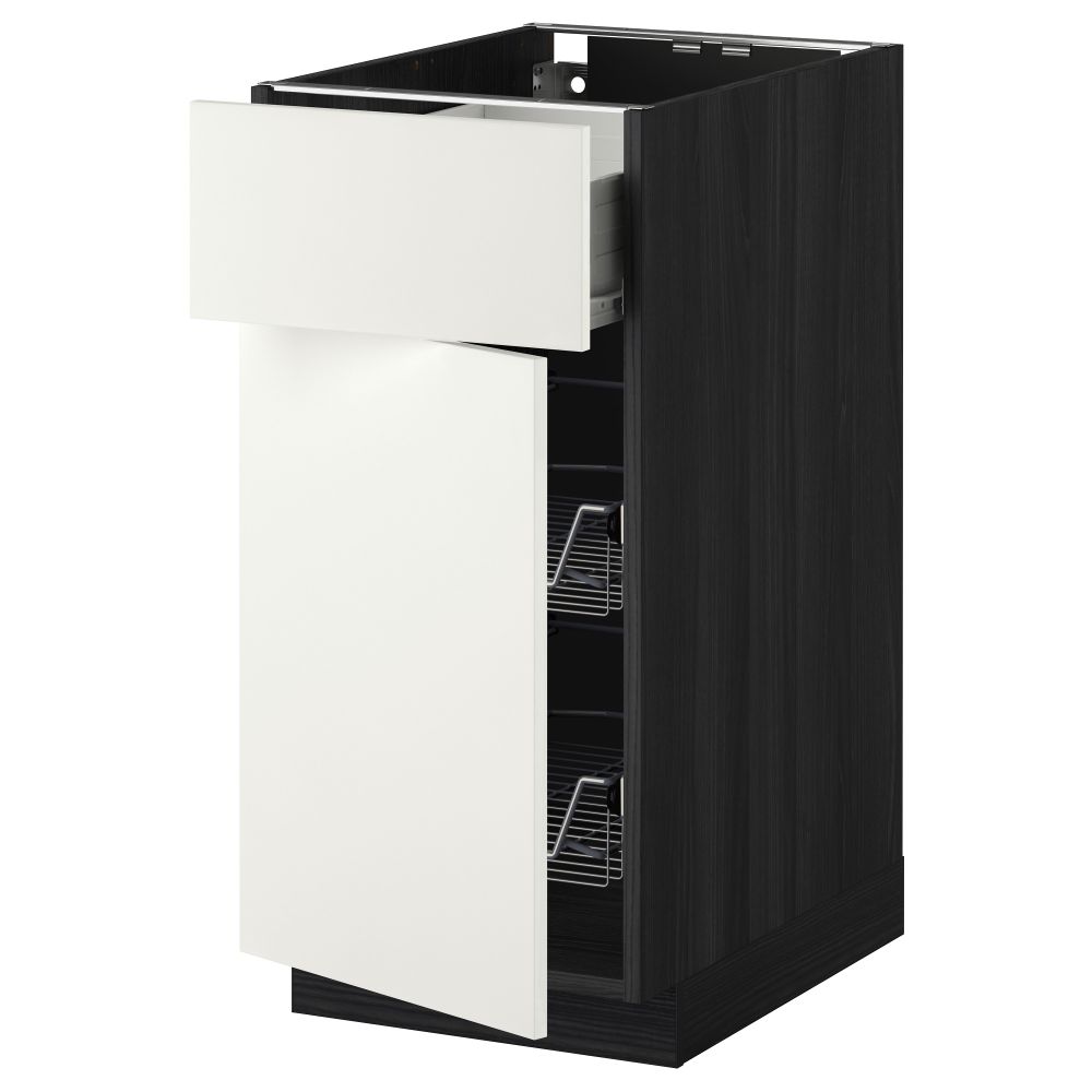 Напольный шкаф с проволочной корзиной, ящиком, дверью МЕТОД / ФОРВАРА, черный, Хэггеби белый - схема-чертеж с размерами