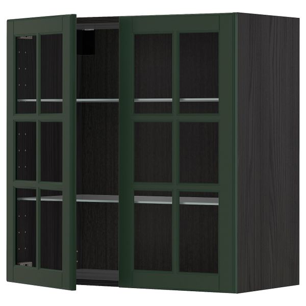 Навесной шкаф с полками, 2 стекло дв, черный/Будбин темно-зеленый 80x80 см IKEA МЕТОД 393.030.82 - схема-чертеж с размерами