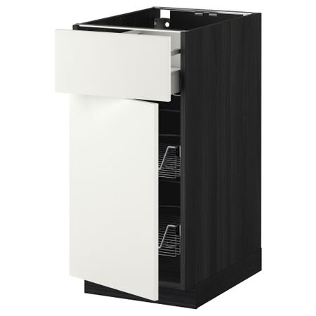 Напольный шкаф с проволочной корзиной, ящиком, дверью МЕТОД / МАКСИМЕРА, черный, Хэггеби белый