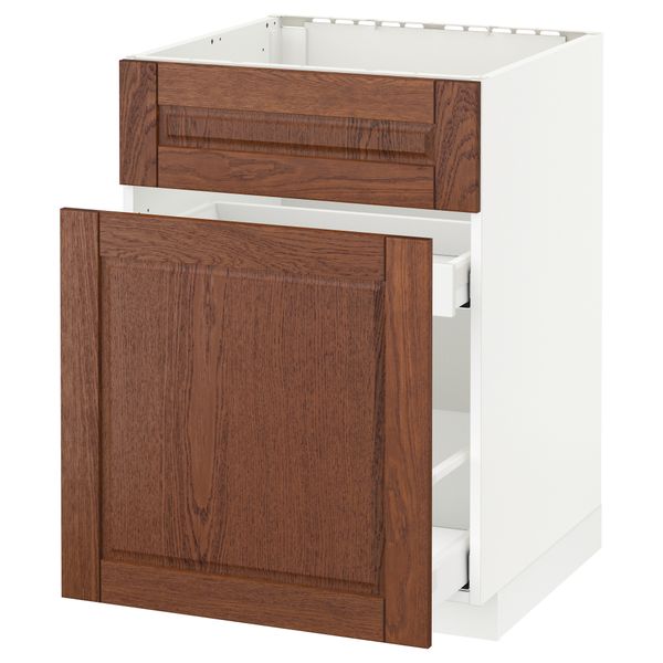 Напольный шкаф под мойку, сорт муcора, 1 дверца, 2 ящика МЕТОД / МАКСИМЕРА, белый, Филипстад коричневый (60x60 см) - схема-чертеж с размерами