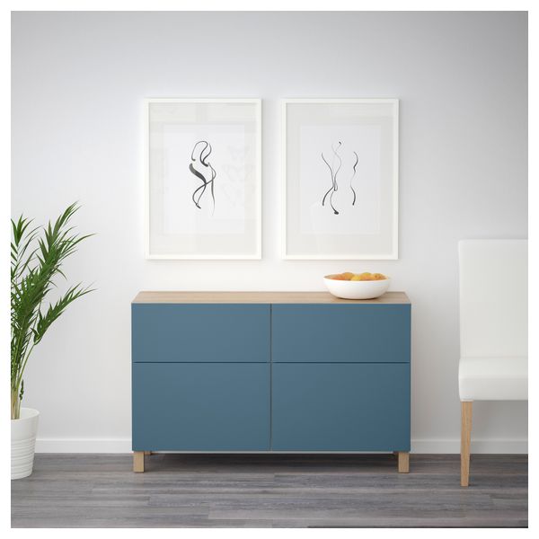 Комбинация для хранения с дверцами, ящиками БЕСТО, под беленый дуб, Вальвикен темно-синий (120x40x74 см) - фото 2