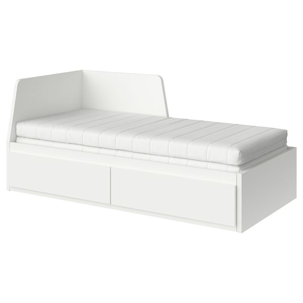 Кушетка с 2 матрасами, 2 ящиками, 80x200 см, белый, Åsvang жесткий IKEA FLEKKE ФЛЕККЕ 694.959.37 - фото 1