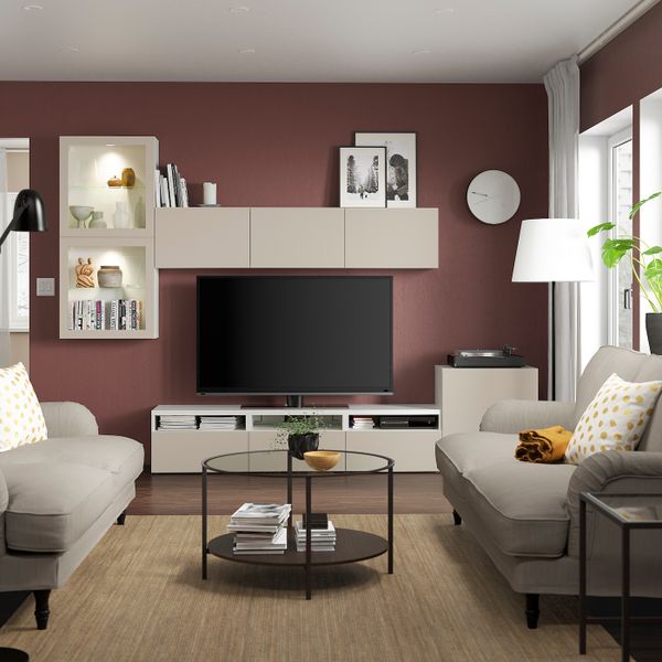 Комбинация для ТВ/стеклянные дверцы, белый Лаппвикен/светлый серо-бежевый прозрачное стекло 300x42x211 см IKEA BESTÅ БЕСТО - фото 3