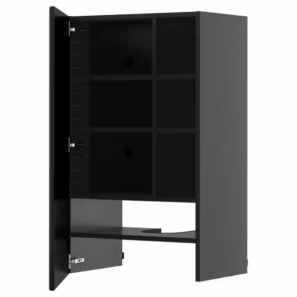 METOD Навесной шкаф д/вытяжки/полка/дверь - черно-серый/Bodbyn чёрный 60x100 см - фото 1